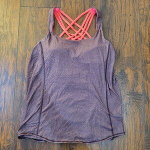 Lululemon Wild Tank Built In Strappy Pink Bra Heathered Plum Tank Size 6